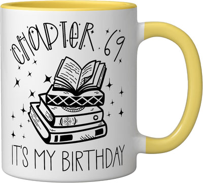 Taza Cerámica para Amantes de los Libros 69 años Amarillo/Blanco
