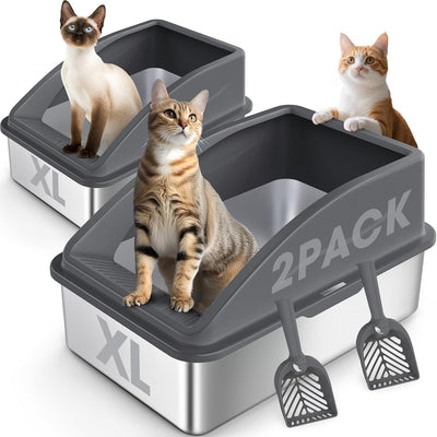 2 Cajas Arena Acero Inox XL Cerradas Antifugas Gatos Grandes