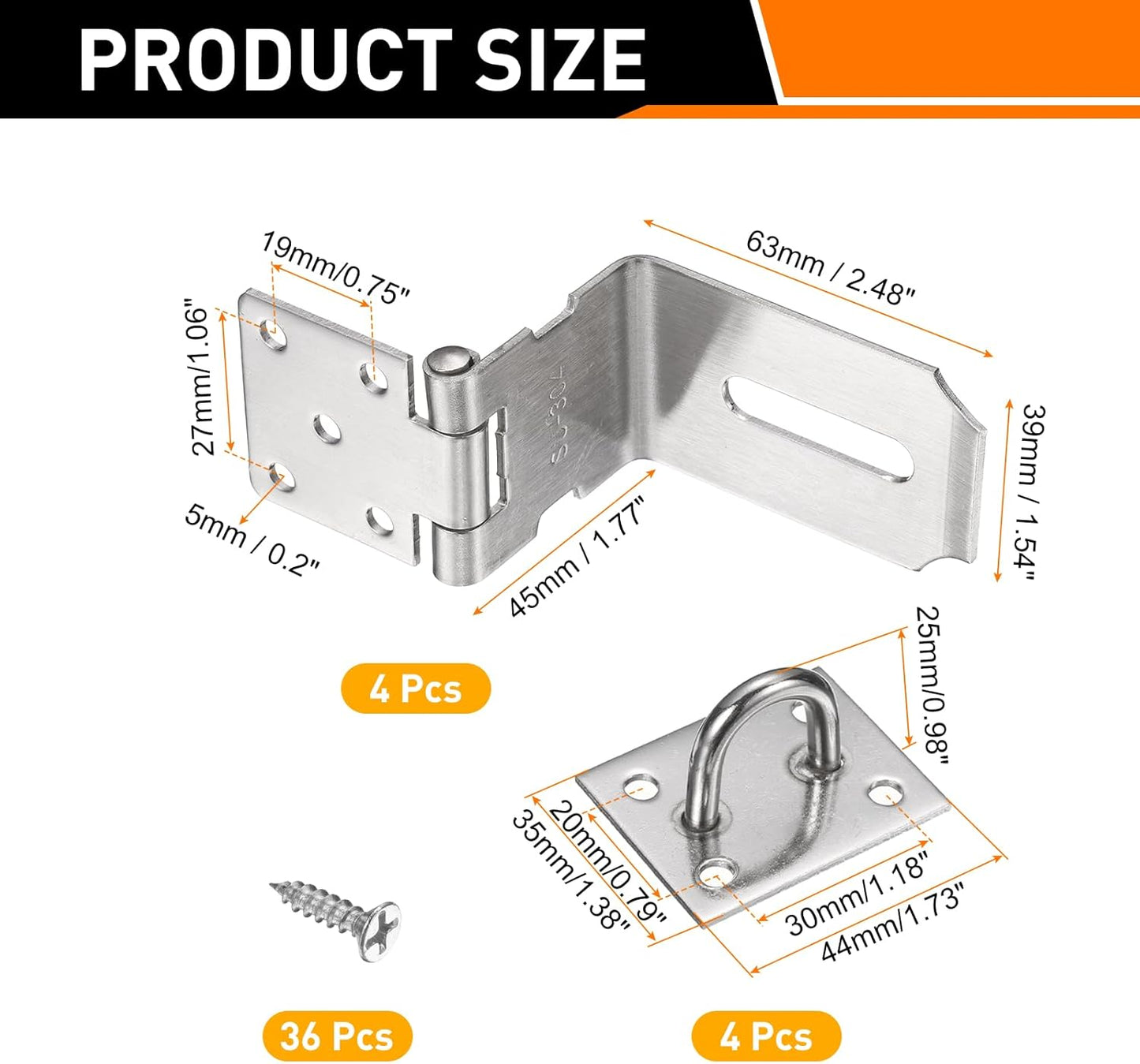 Pestillo cerrojo puerta 4pulg acero inox 90grados