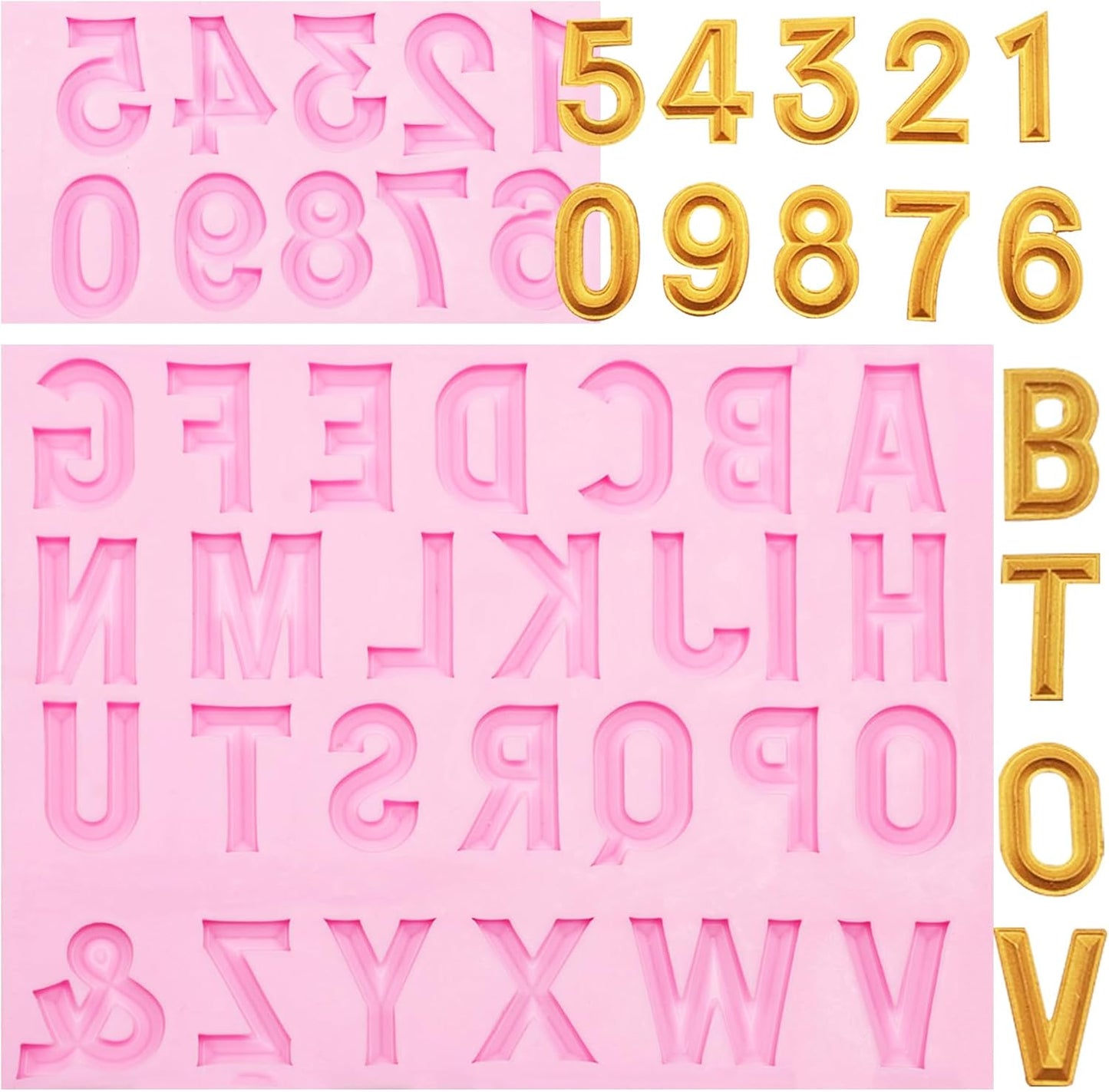 Moldes silicona letras números caramelo chocolate rosa