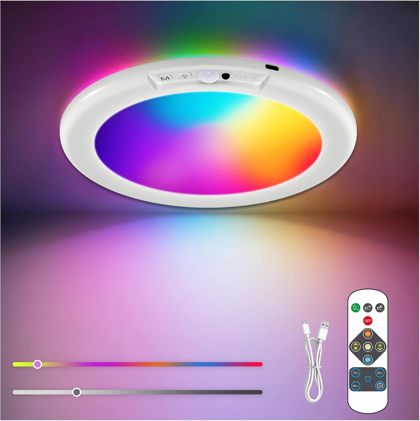 Lámpara techo inalámbrica RGB control remoto sensor movimiento