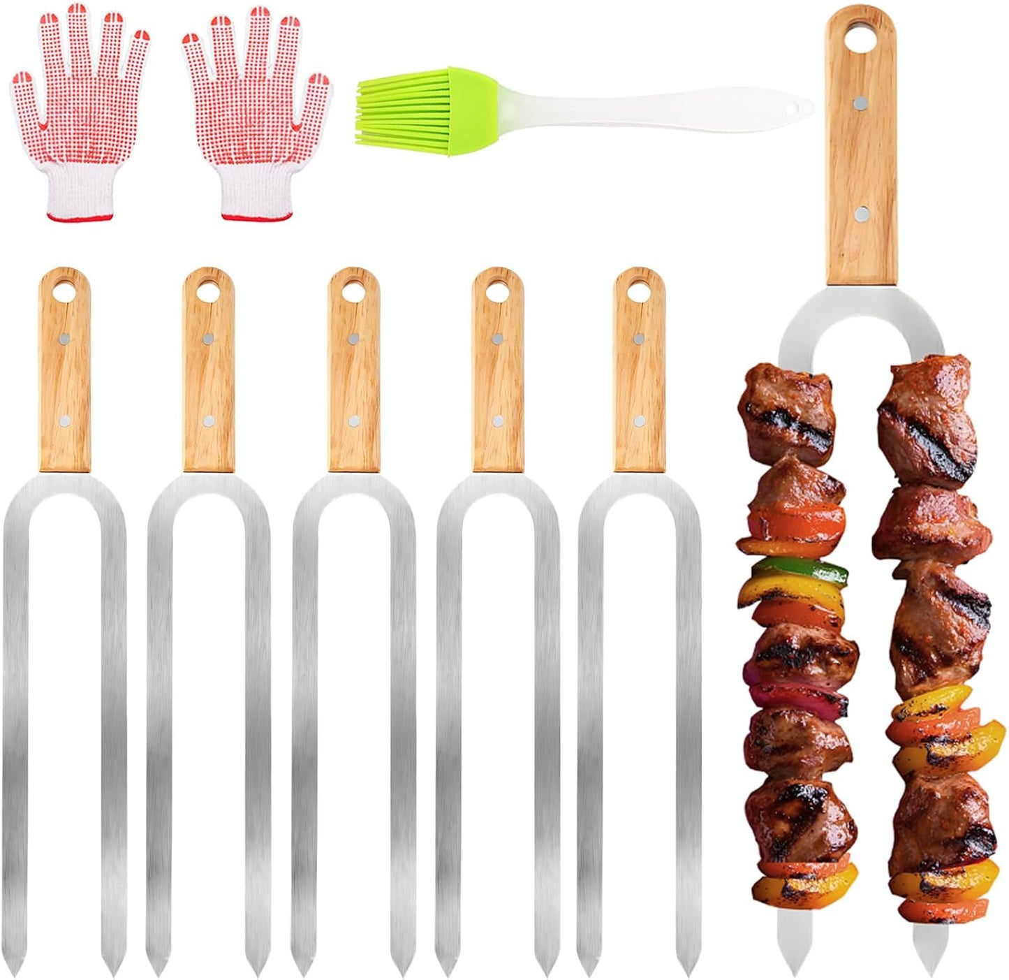 Brochetas doble punta acero inox 17pulg 6 Pzas