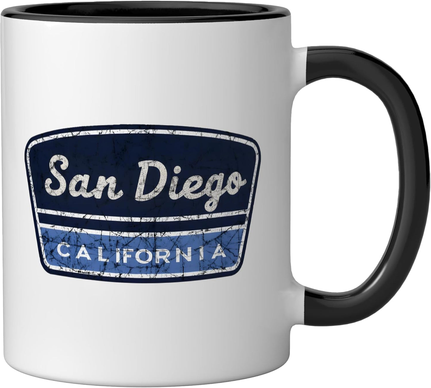 Taza cerámica vintage San Diego California retro negra/blanca