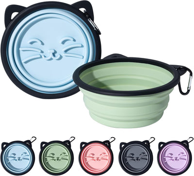 2 Cuencos Silicona Plegables para Perros con Gráficos Gato 25oz