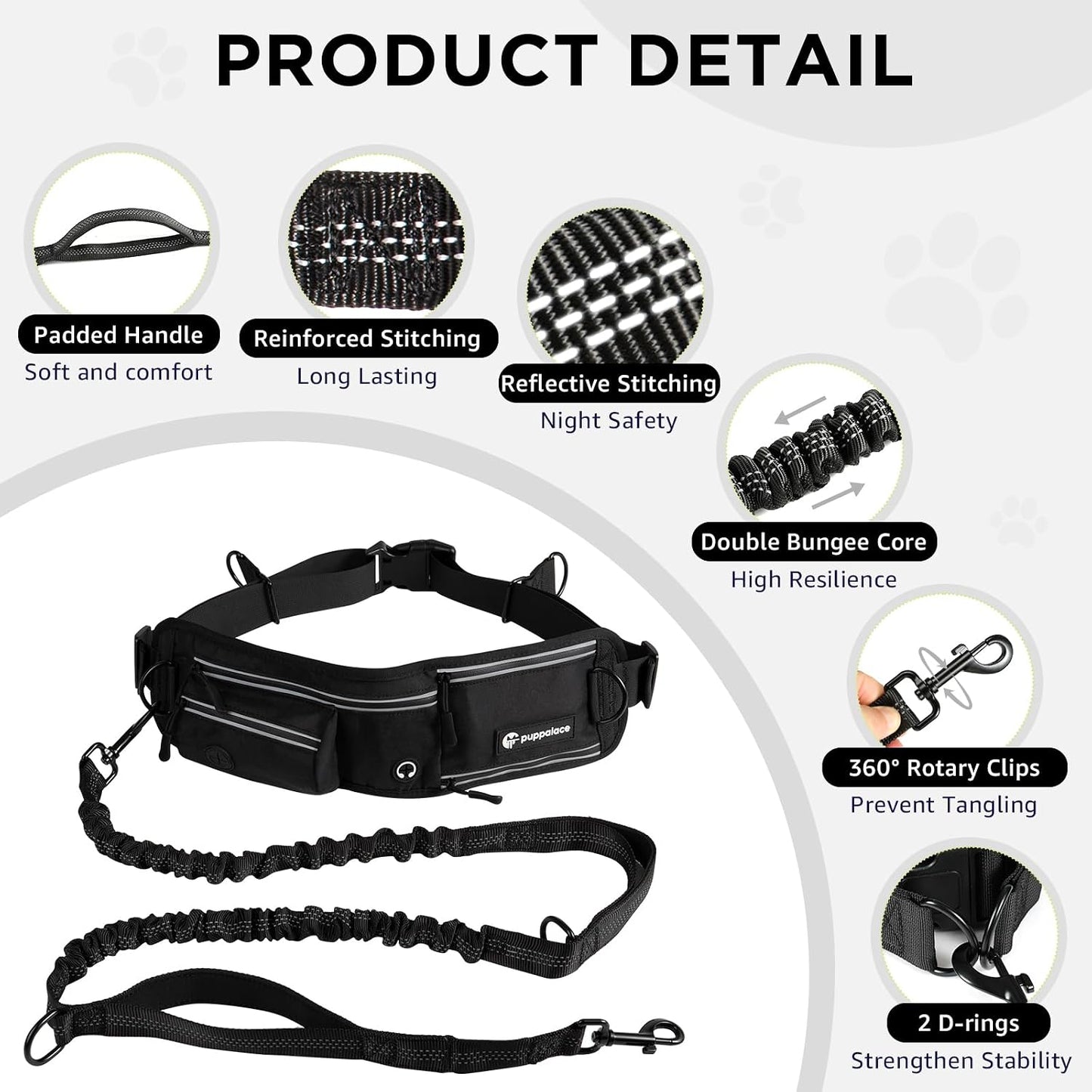 Correa perro manos libres cintura 4 clips metal ajustable