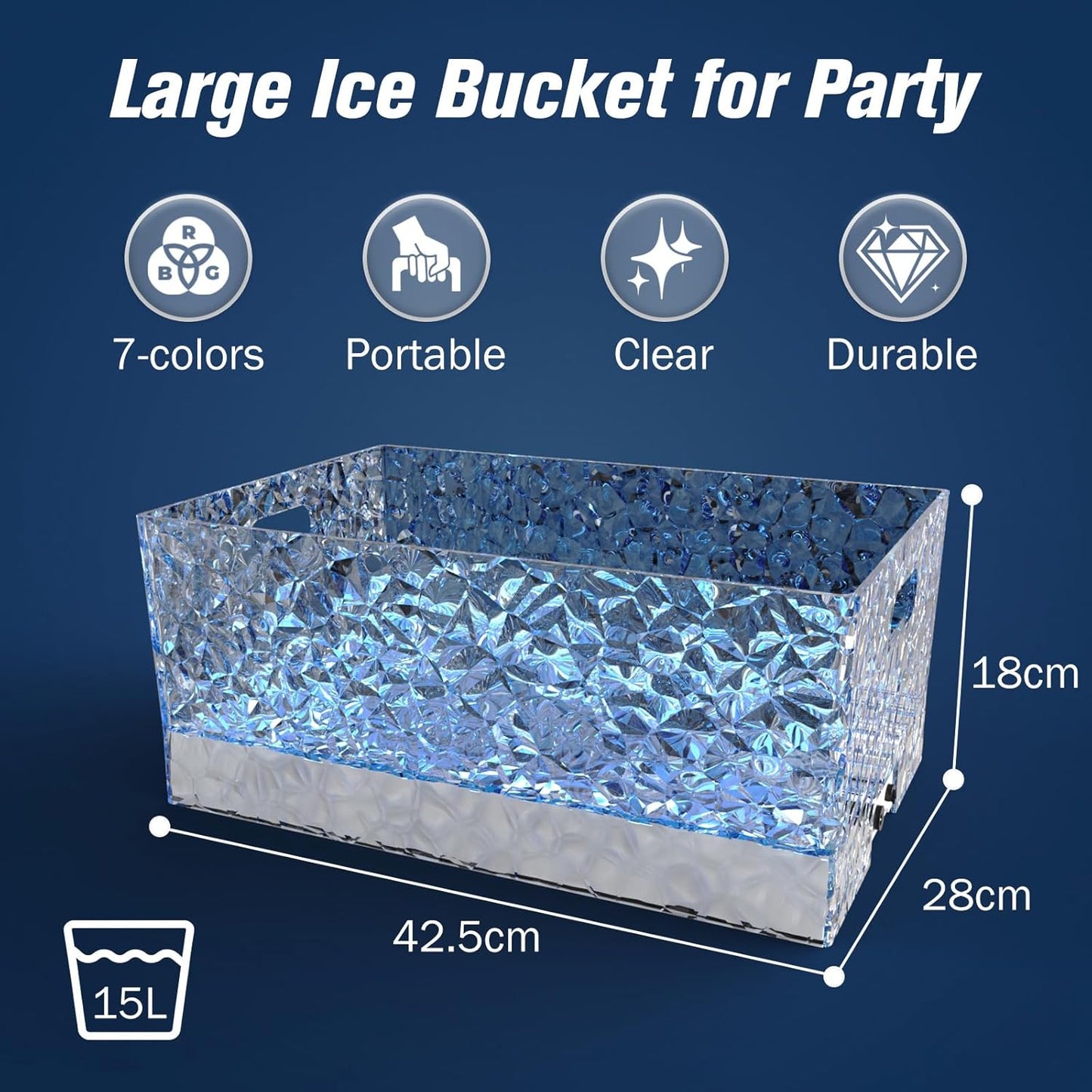 Cubo hielo 4gal plástico transparente con luces 7colores