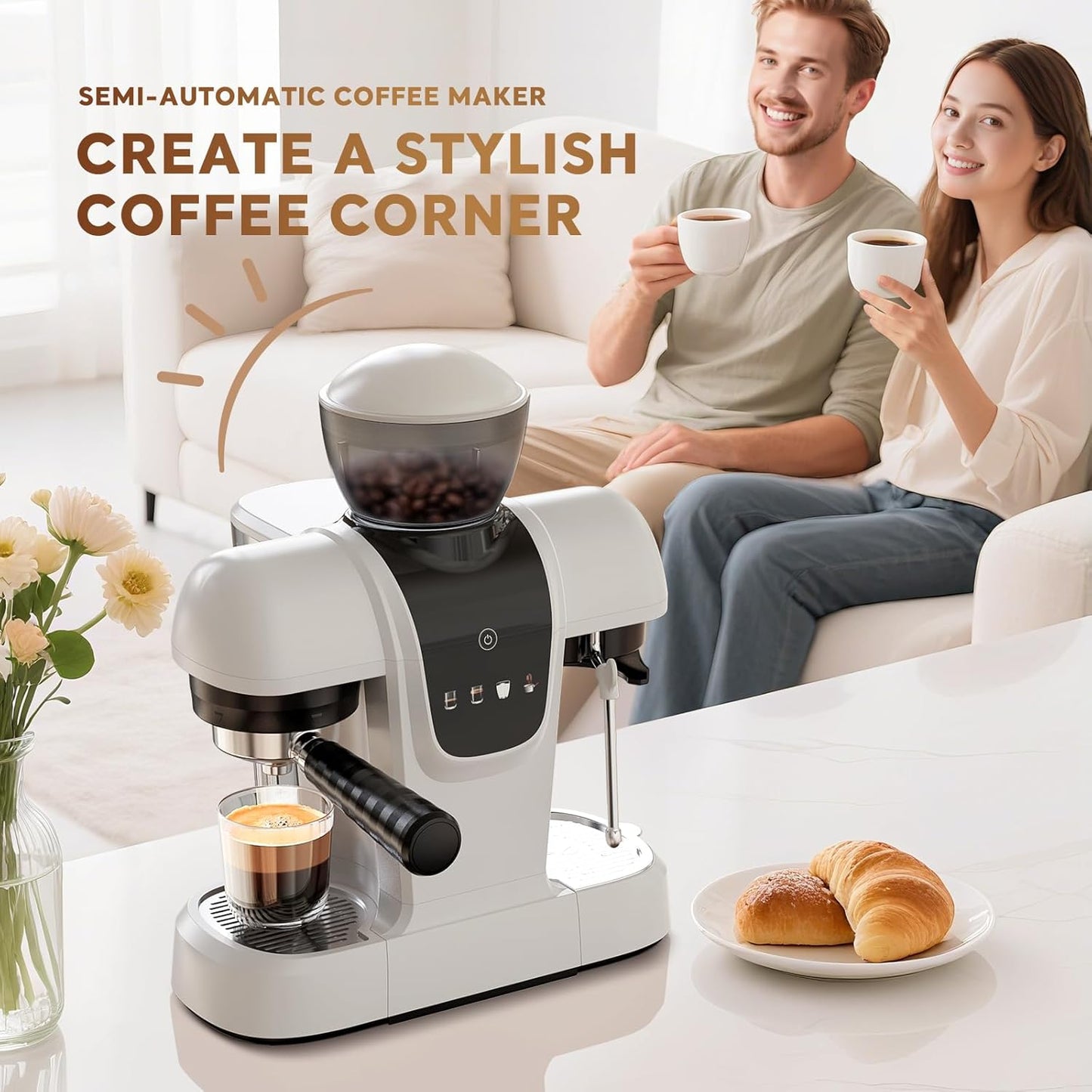 Cafetera Espresso Semiautomática 20 Bar Molinillo Varilla