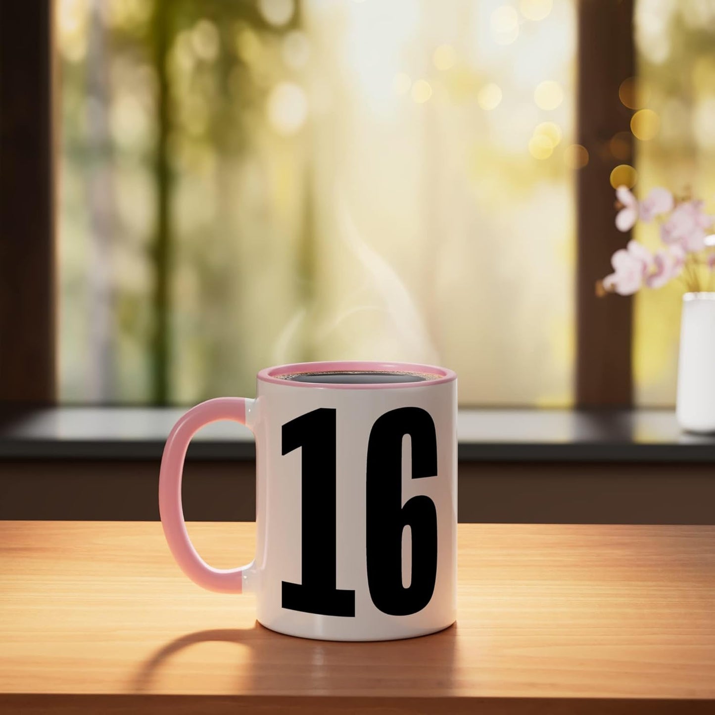 Taza cerámica Number Sixteen para cumpleaños equipo deportivo rosa/blanco