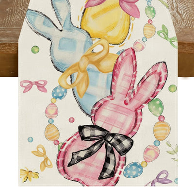 Camino mesa Pascua con moño conejo huevos 13x90pulg