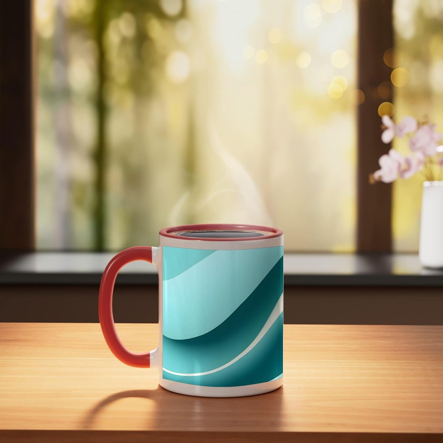 Taza cerámica Abstract Turquoise ondas gradientes rojo/blanco