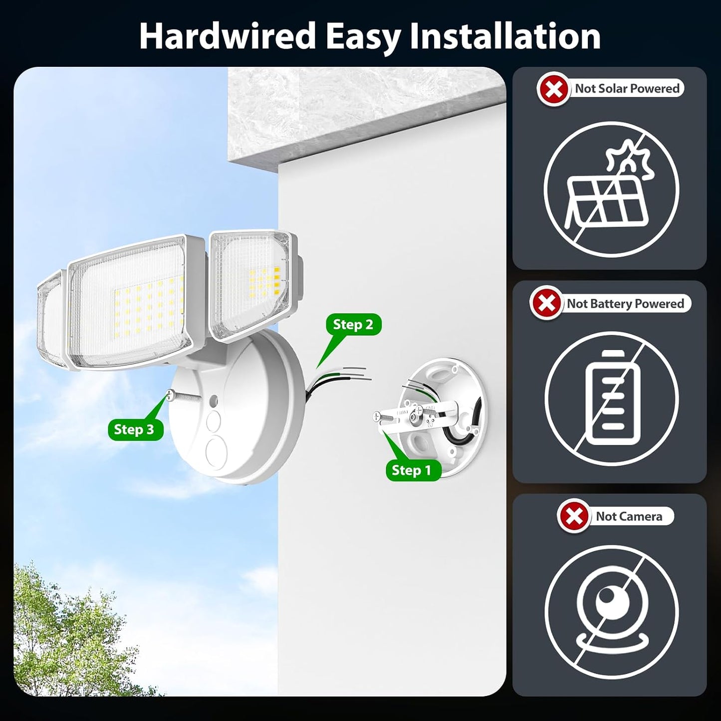 Luz inundación LED exterior 65W 6500lm 3cabeza IP65