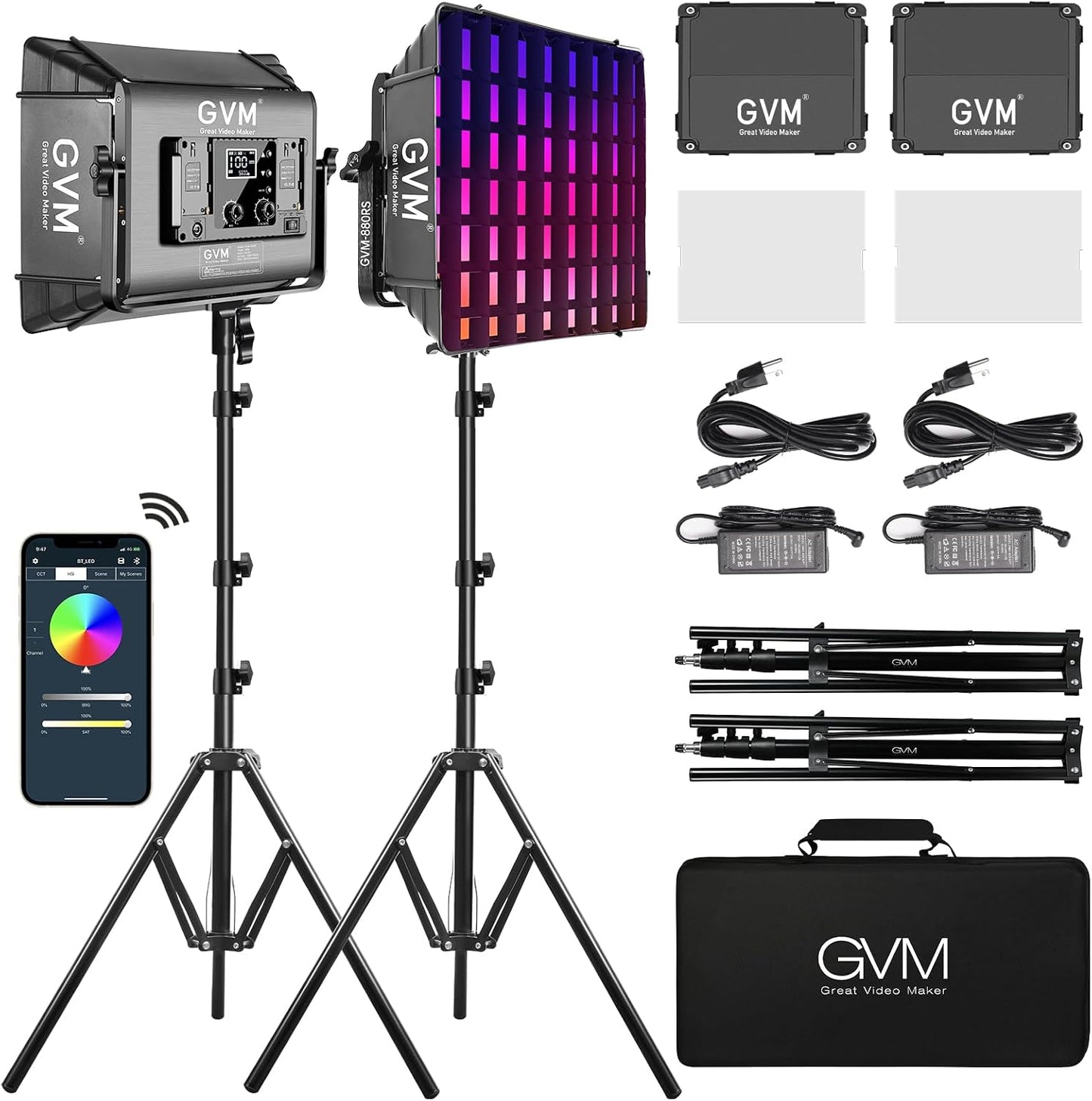 Kit luz estudio RGB 880RS 60W con softbox y control Bluetooth