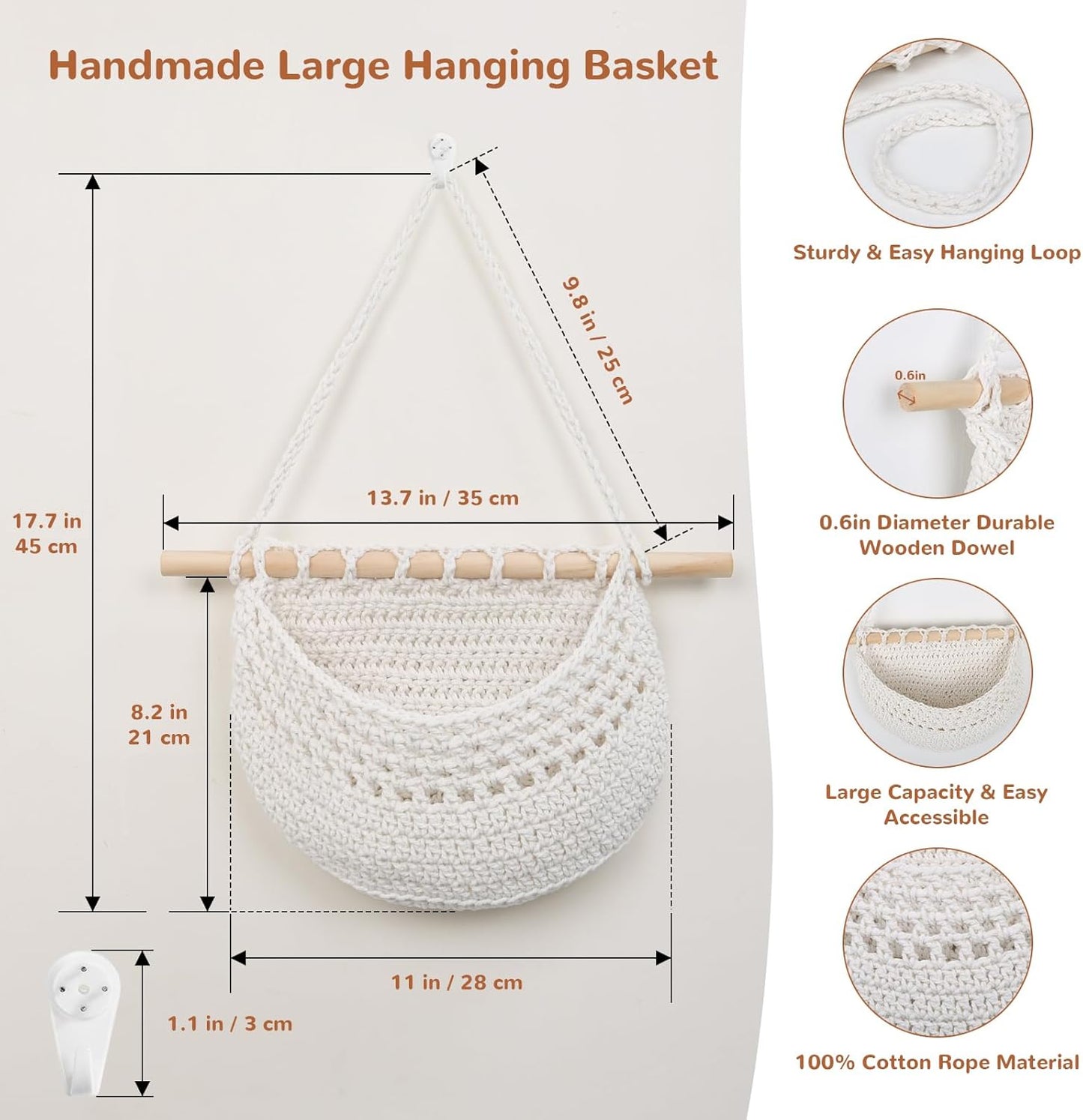 Cesta colgante para organizar frutas y verduras 18 x 11 pulgadas