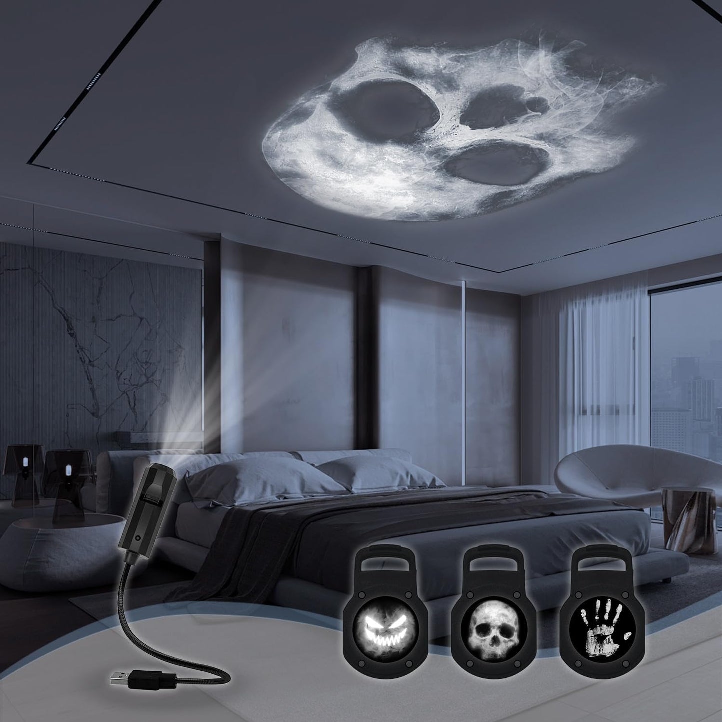 Proyector calavera con huellas intercambiables luz decorativa
