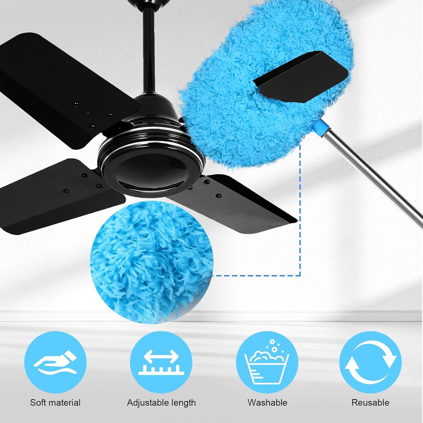 Plumero ventilador poste extensión ajustable Azul