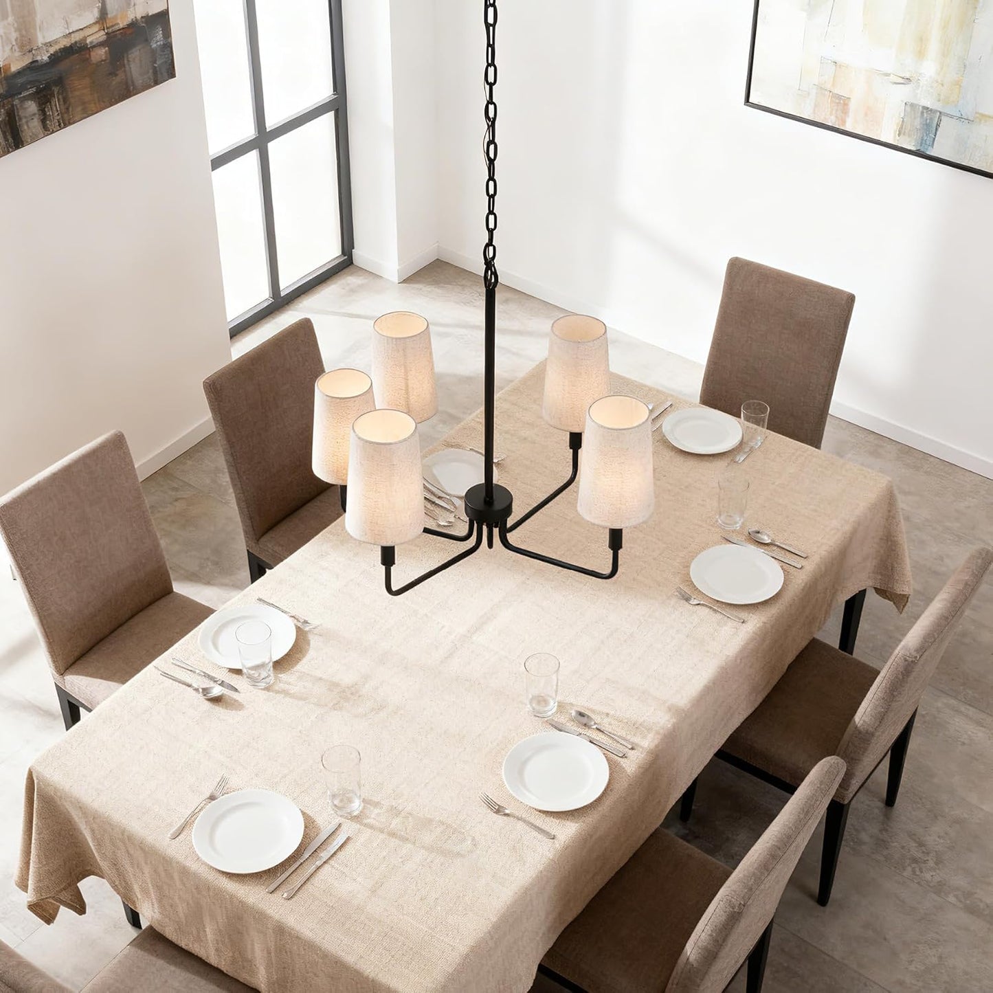 Candelabro negro mate tela lino dormitorio comedor