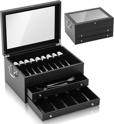 Caja cubiertos cuero organizador fieltro con tapa 15x11pulg