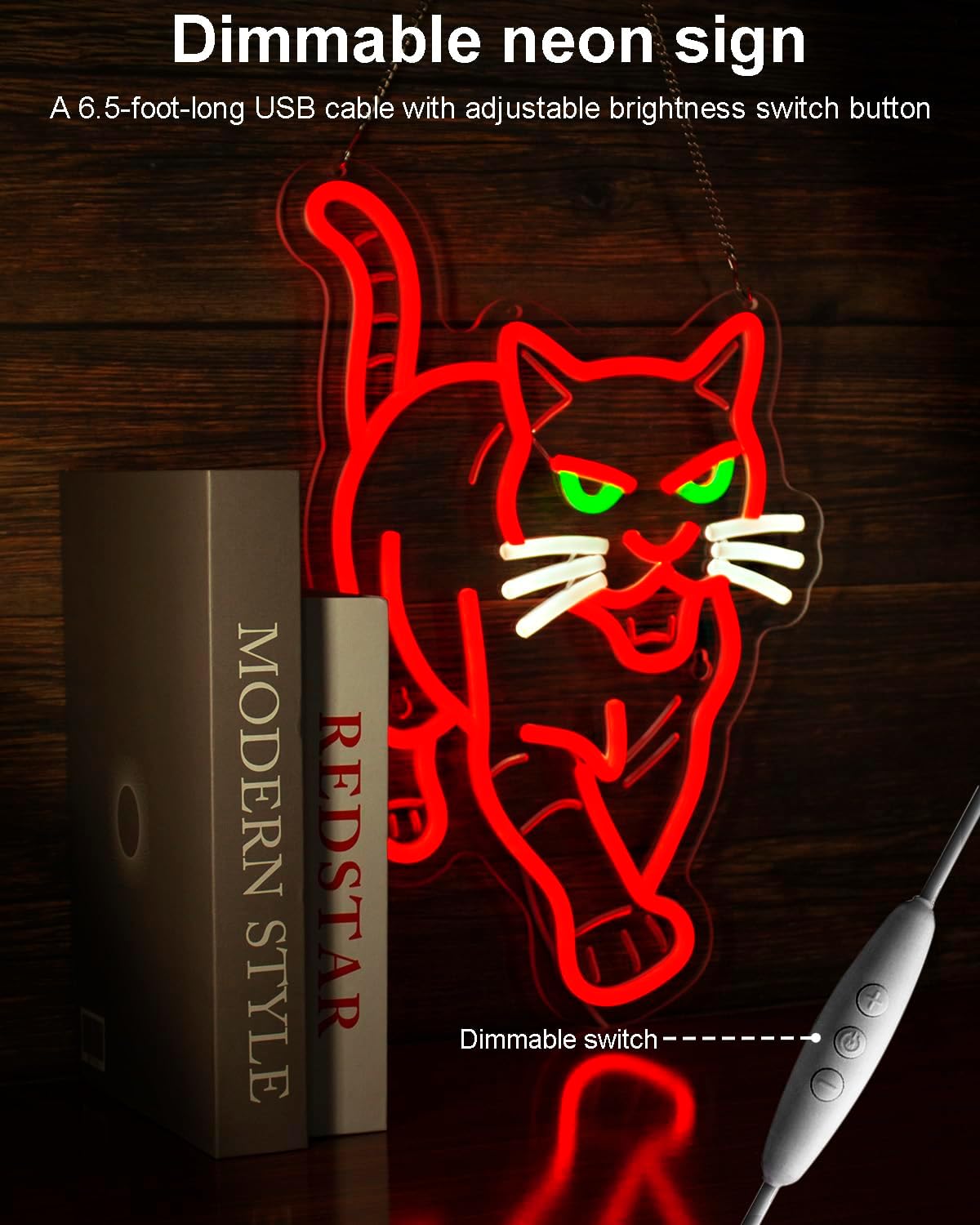 Letrero neón gato rojo USB regulable
