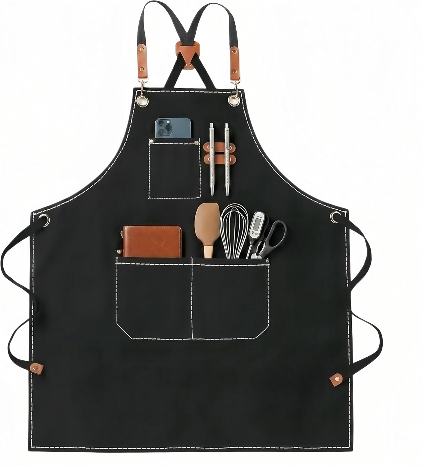 Delantal de chef para hombre de lona ajustable con bolsillos