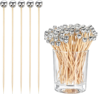 100 Palillos Cóctel Bola Discoteca 4.7pulg Plateados