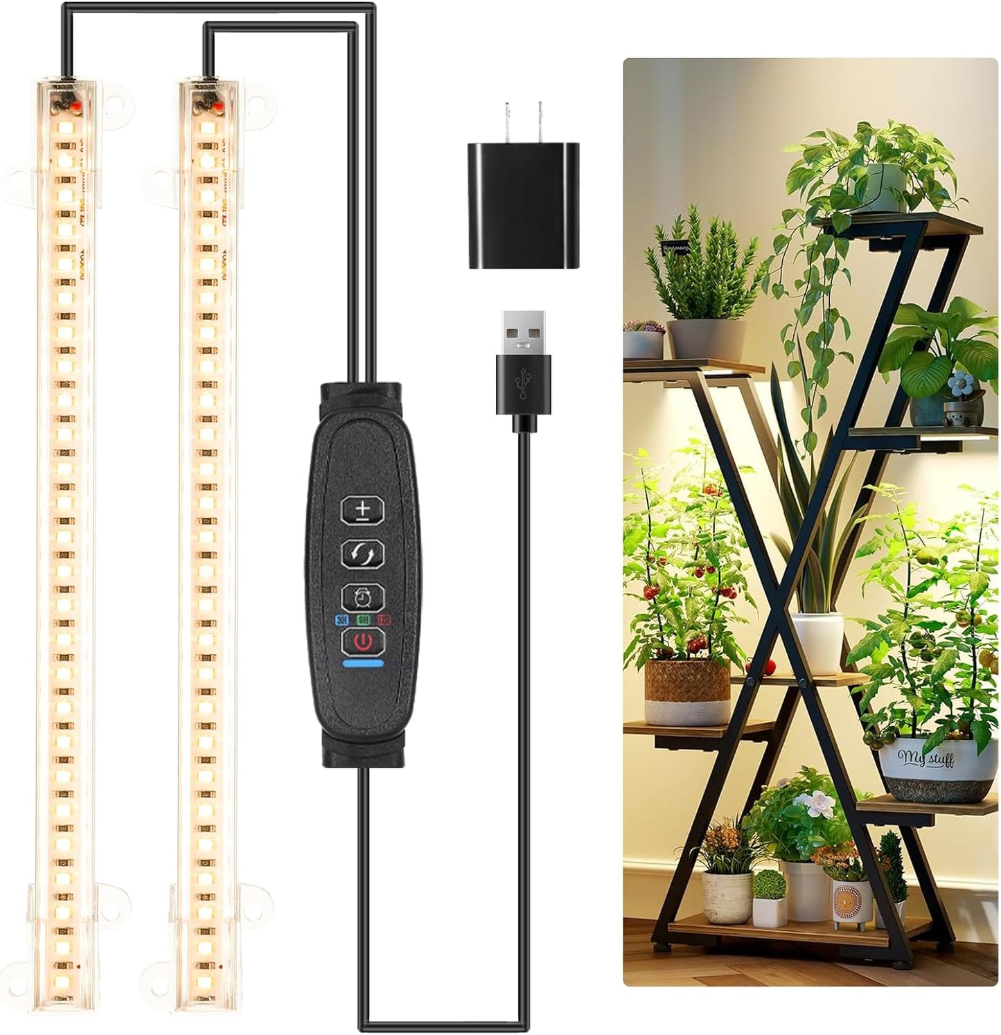 Tiras luz LED crecimiento 8.6pulg 3500K 2 cabezales 10 niveles