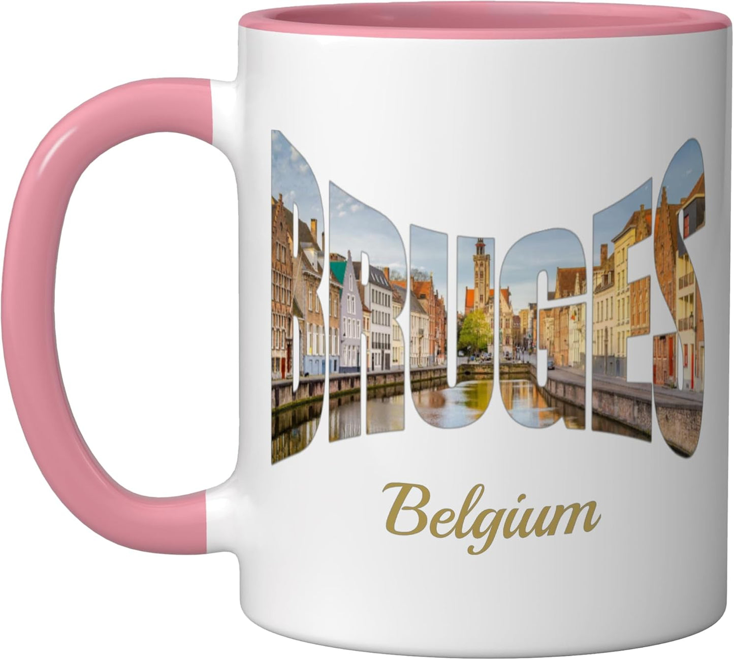 Taza Cerámica Bruges Bélgica Rosa/Blanca