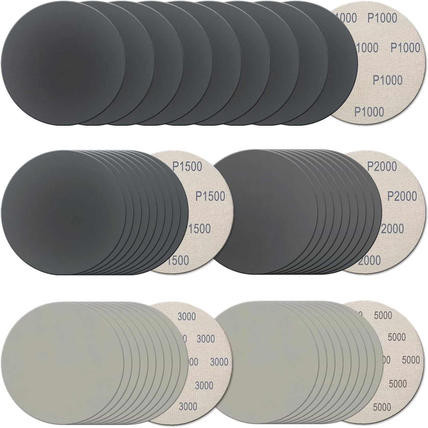 50 Discos Lija 5pulg Surtido Grano 1000-5000 Carburo Silicio