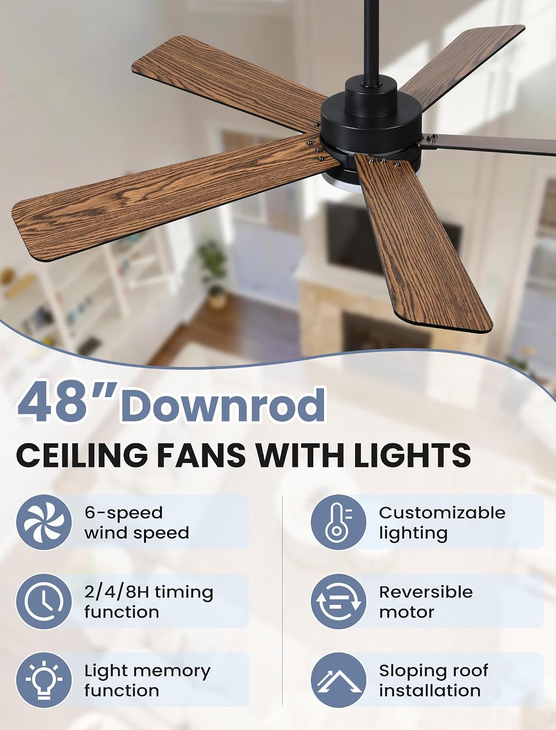 Ventilador techo 48pulg luces control remoto motor CC LED regulable