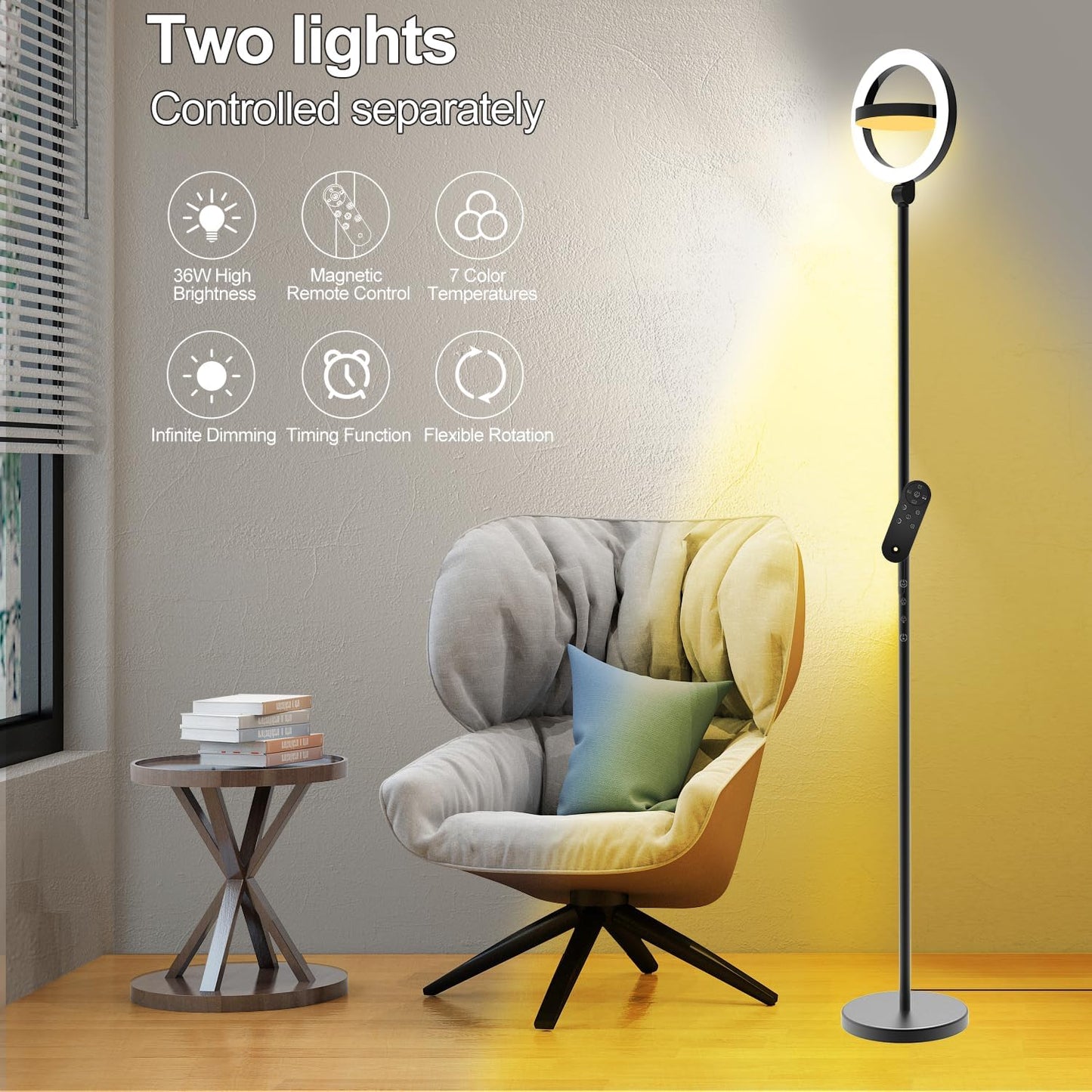 Lámpara LED suelo 36W 2500lm 75.5pulg ajustable oficina dormitorio
