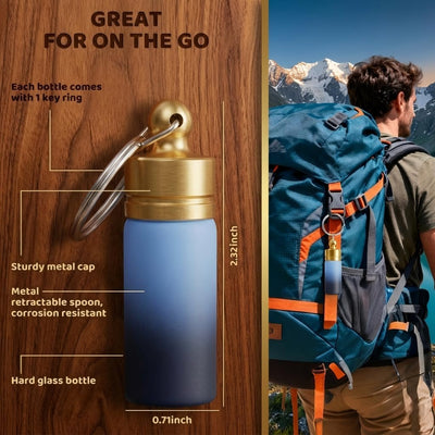Paquete de 4 recipientes portátiles de aluminio para especias con llavero y cuchara gradiente azul-negro