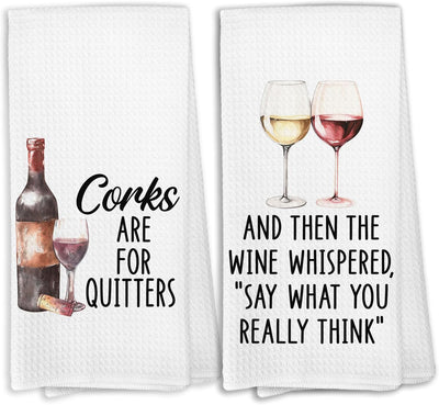 Juego de 2 toallas de cocina con regalos de vino y decoración de carrito de bar