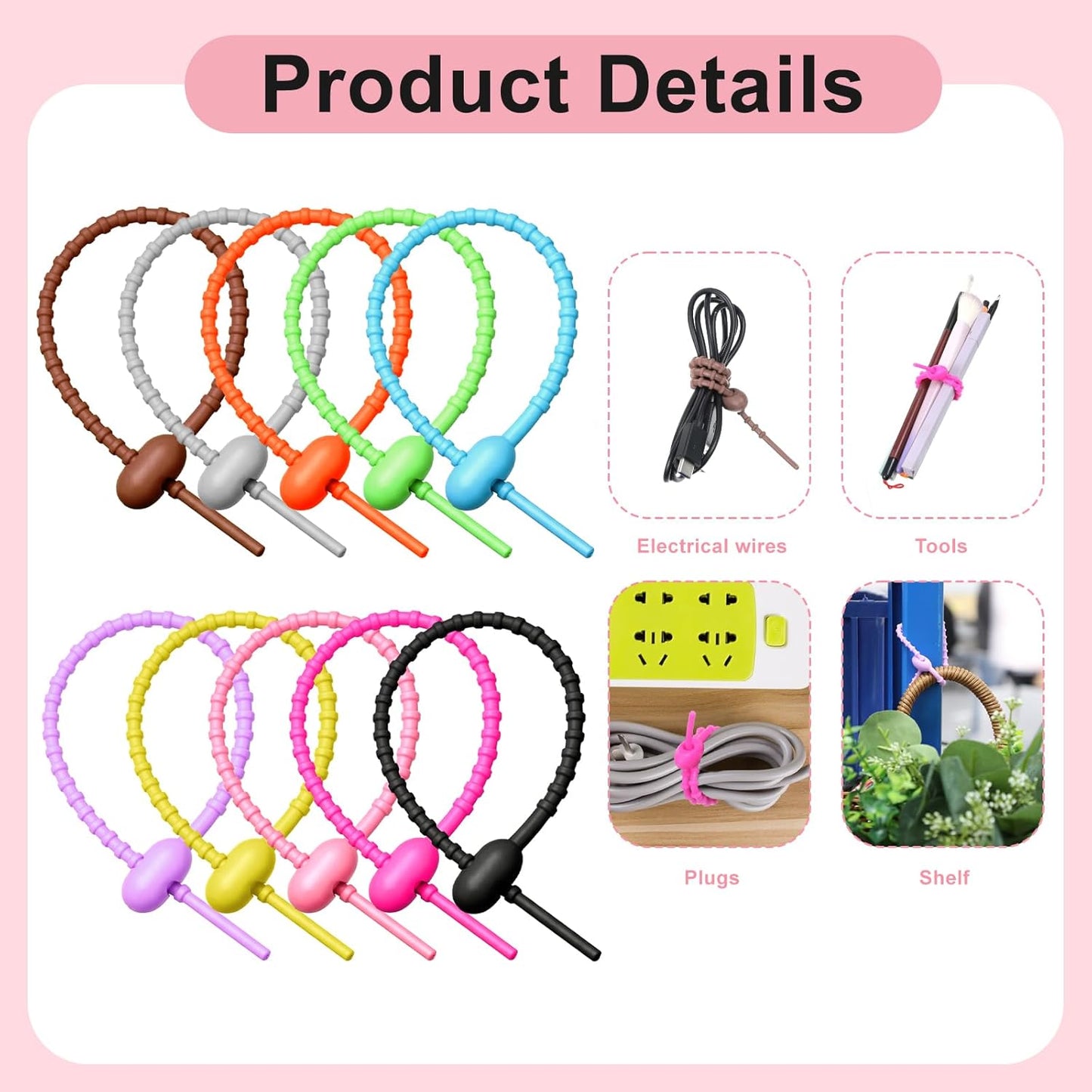 Bridas silicona 8pulg reutilizables ajustables multiusos