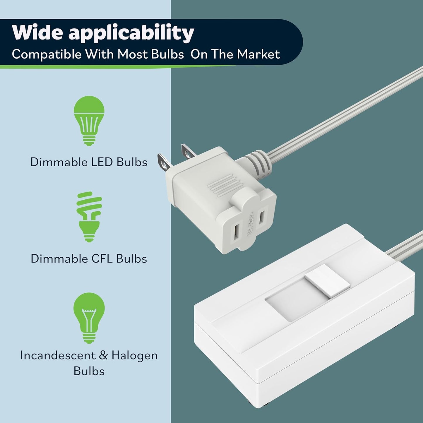 Regulador intensidad lámpara enchufable cable 6.1pies blanco