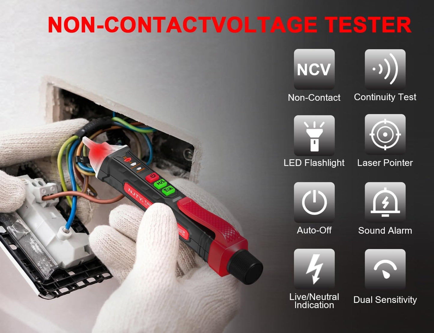 Probador voltaje sin contacto láser doble rango 12V-1000V