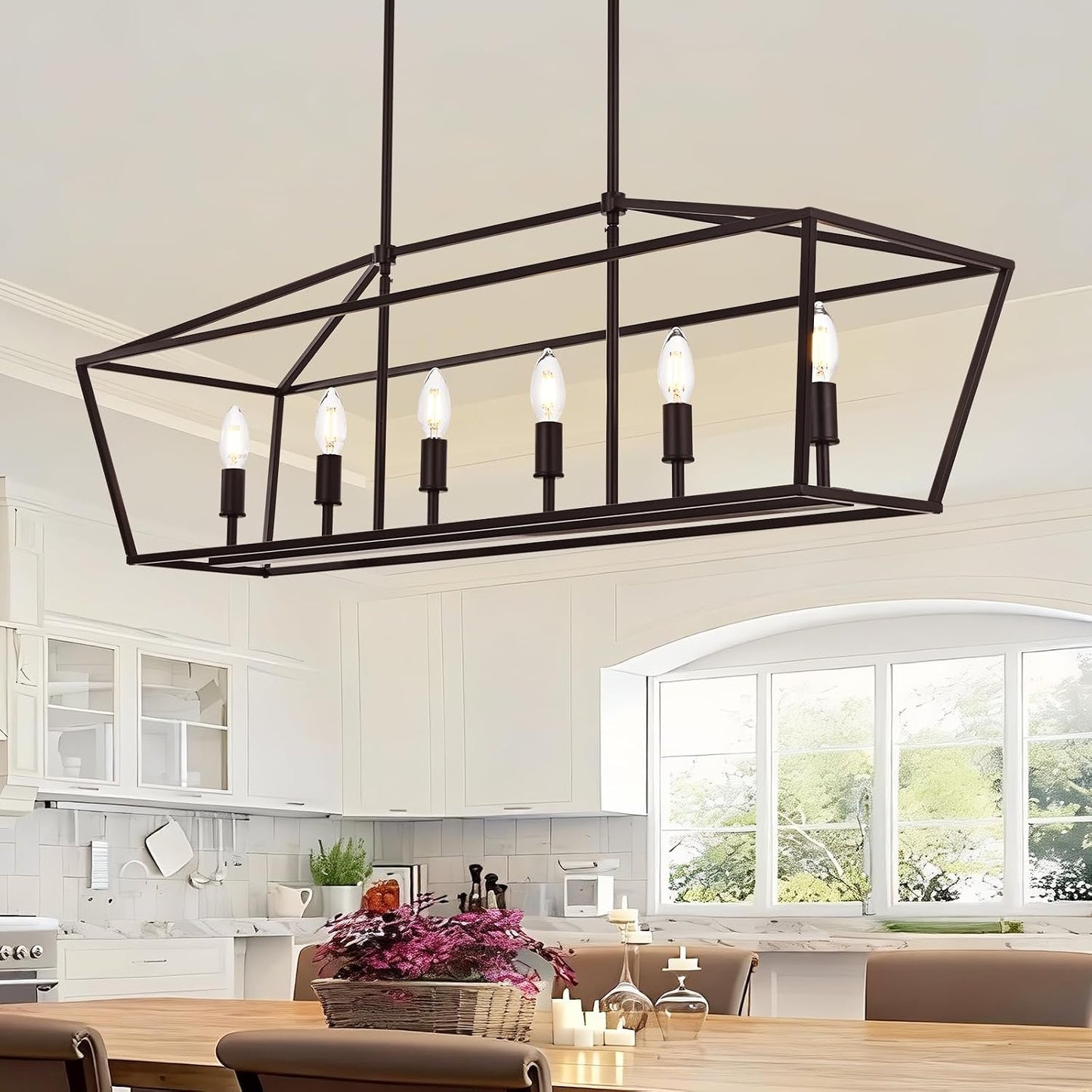 Lámpara colgante isla cocina 6 luces bronce aceitado E12