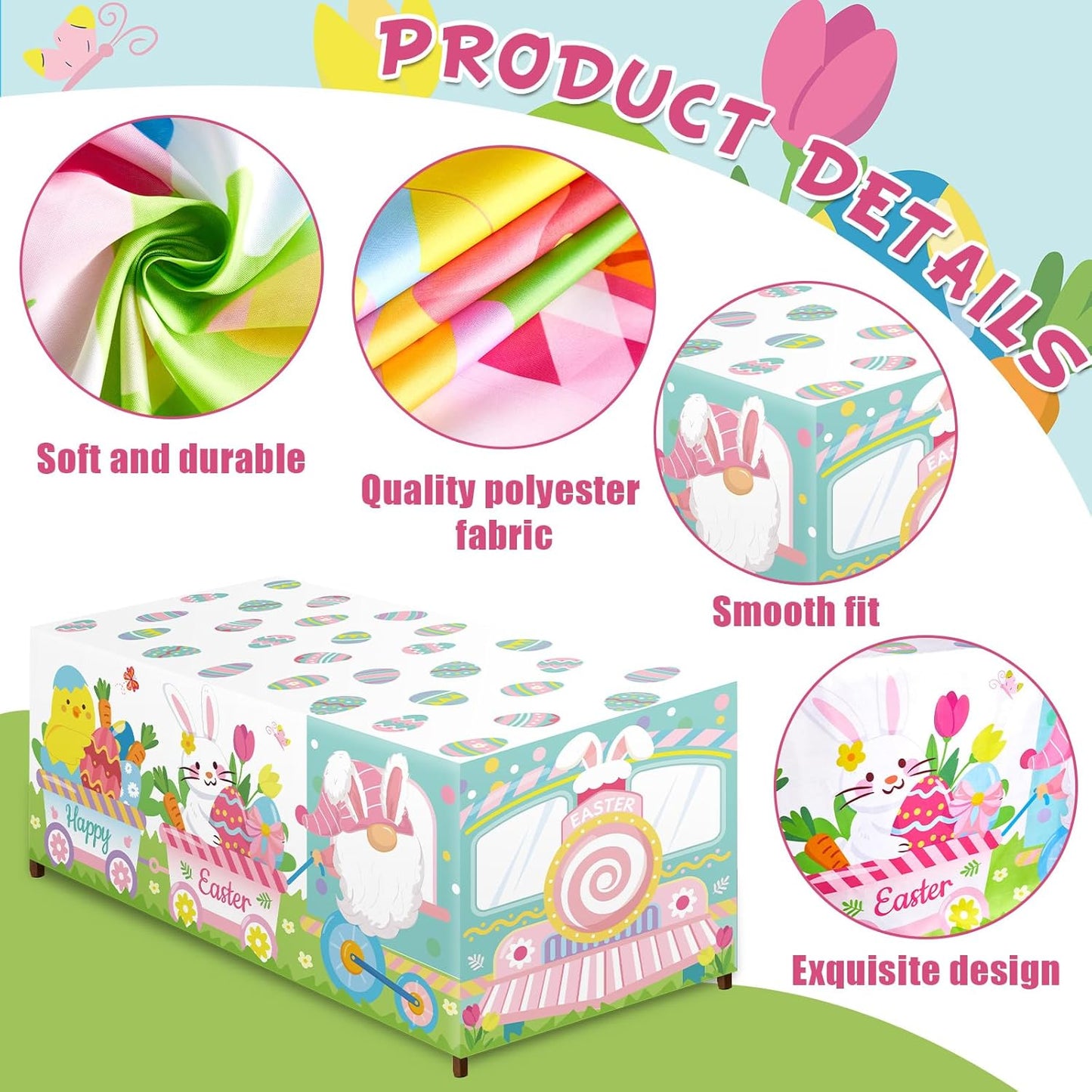 Mantel de tren de gnomo de Pascua 6 pies decoración mesa rectangular