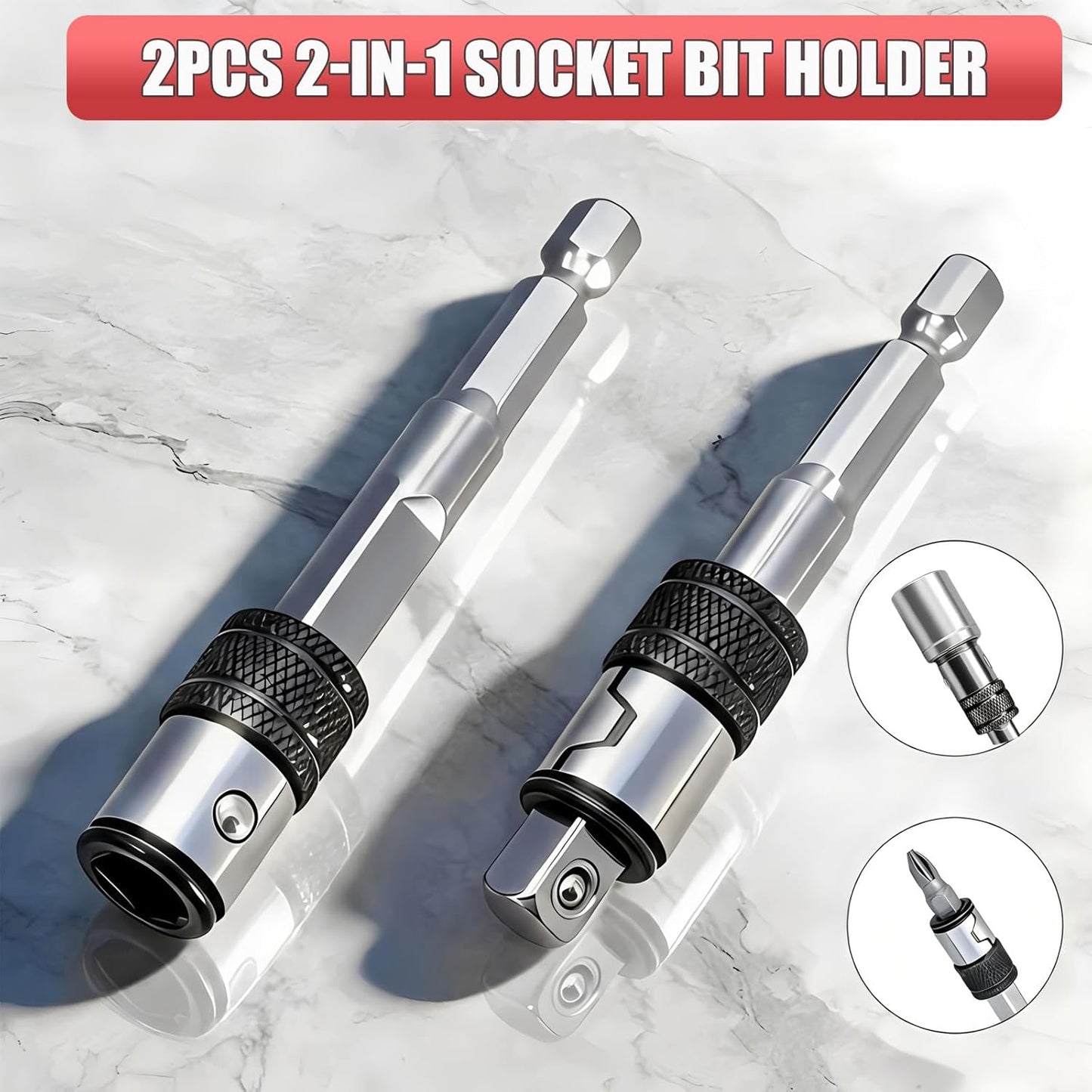 2 Adaptadores Enchufe Impacto 2en1 para Brocas 1/4pulg