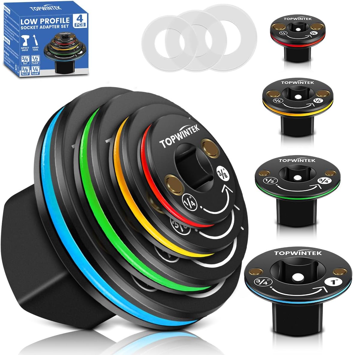 4 Adaptadores Enchufe Impacto 1/4 3/8 1/2 3/4 Acero CR-MO