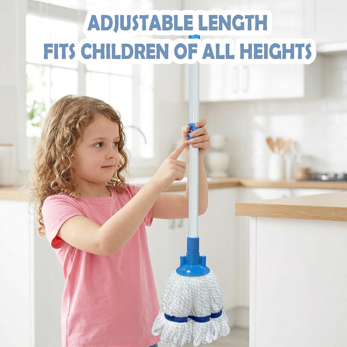 Mopa para niños retráctil color blancoazul