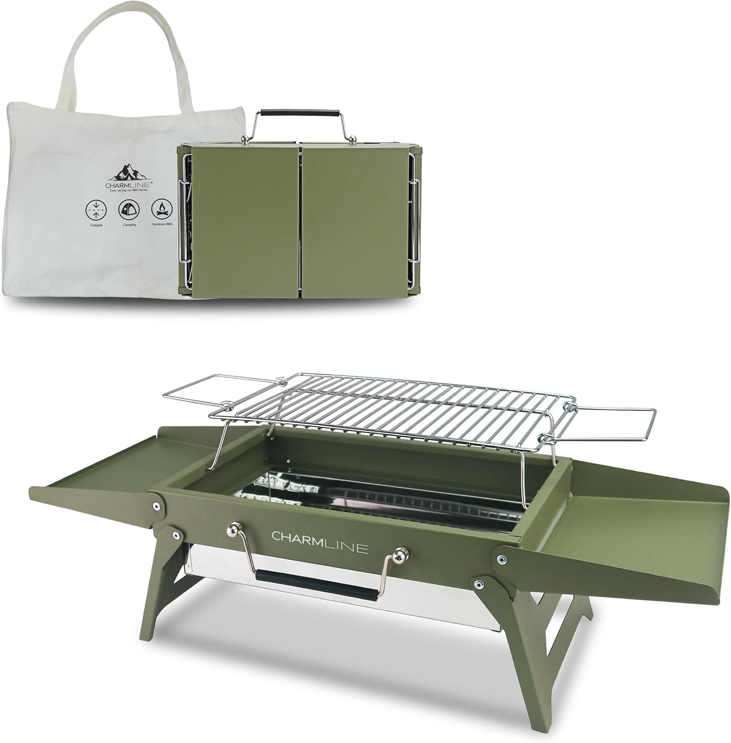 Parrilla carbón portátil 14x9pulg para campamento y pícnic