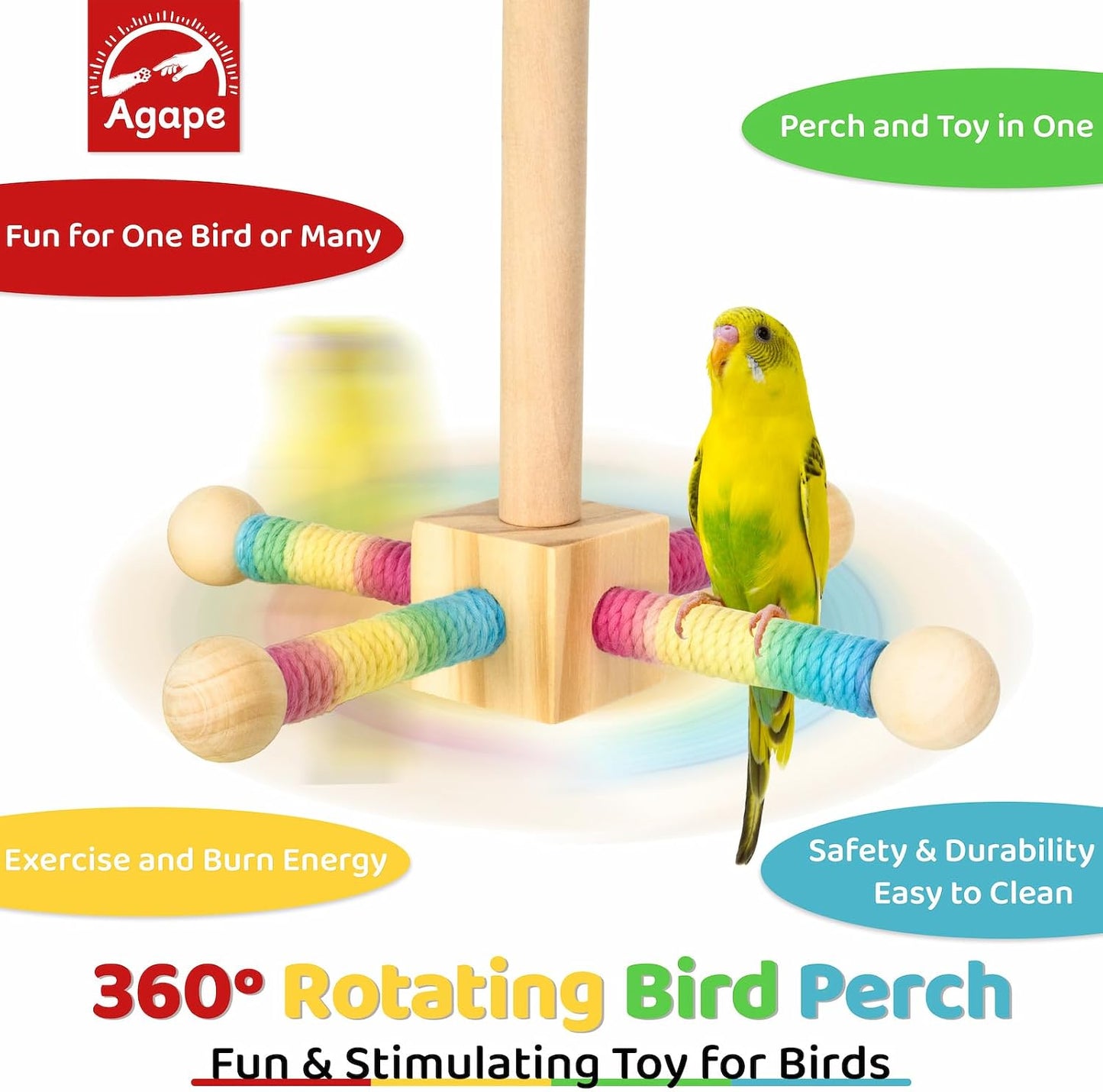 Juguete perca giratoria para loros y pájaros pequeños de madera