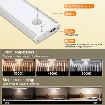 Luz gabinete 8pulg recargable sensor movimiento 3 temperaturas