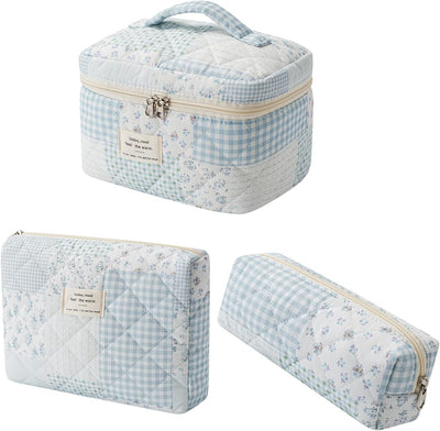 Bolsa maquillaje acolchada algodón 3 Pzas Bluepatchwork