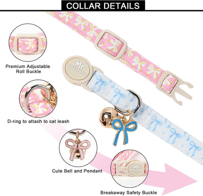 Collares gato diseño corbatín rosa azul con campana ajustable