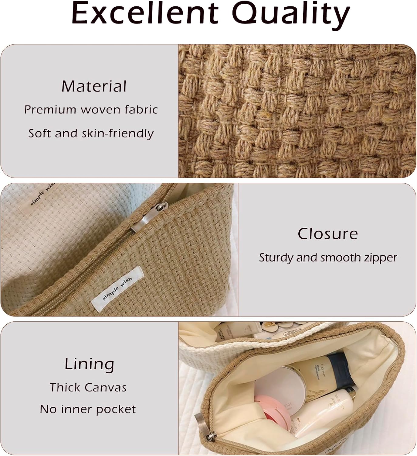 Bolsa maquillaje viaje con cremallera estética