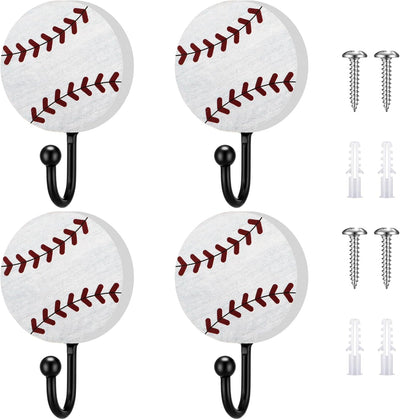 4 Pzas Ganchos Béisbol Vintage Madera Decoración Pared