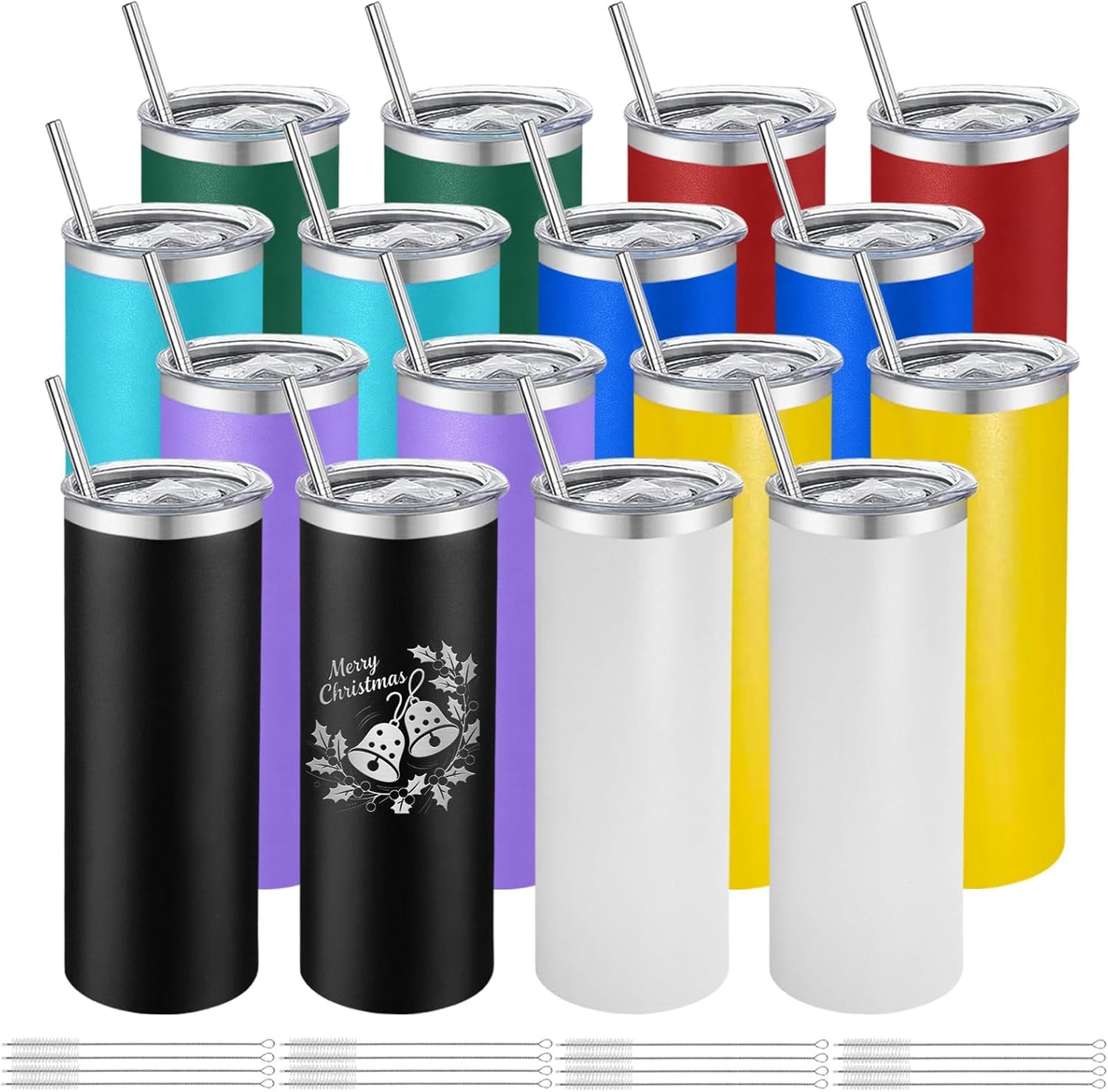 16 Vasos Acero Inox Doble Pared 20oz Con Tapa