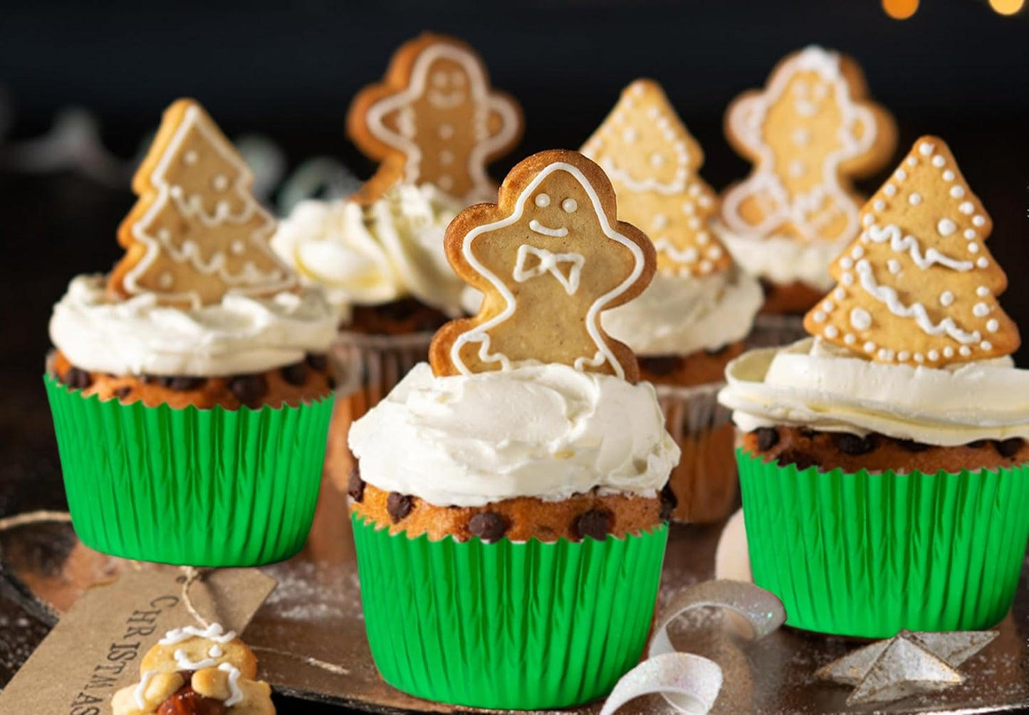 100 Pzas Forros Aluminio Cupcakes Verde