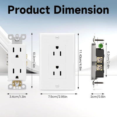 Toma corriente decoradora 15A/125V cert UL blanco set 100