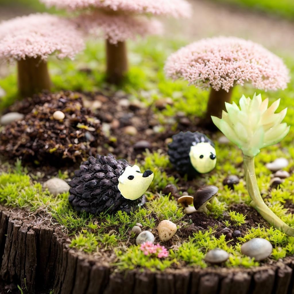 Figuras erizo resina miniatura musgo DIY jardín de hadas